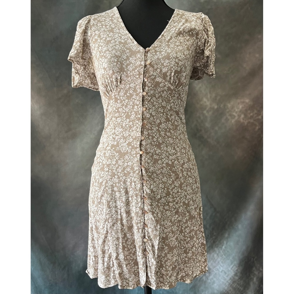 The Workshop Mini Dress Floral‎ Print Button Front Puff Sleeve Size Small